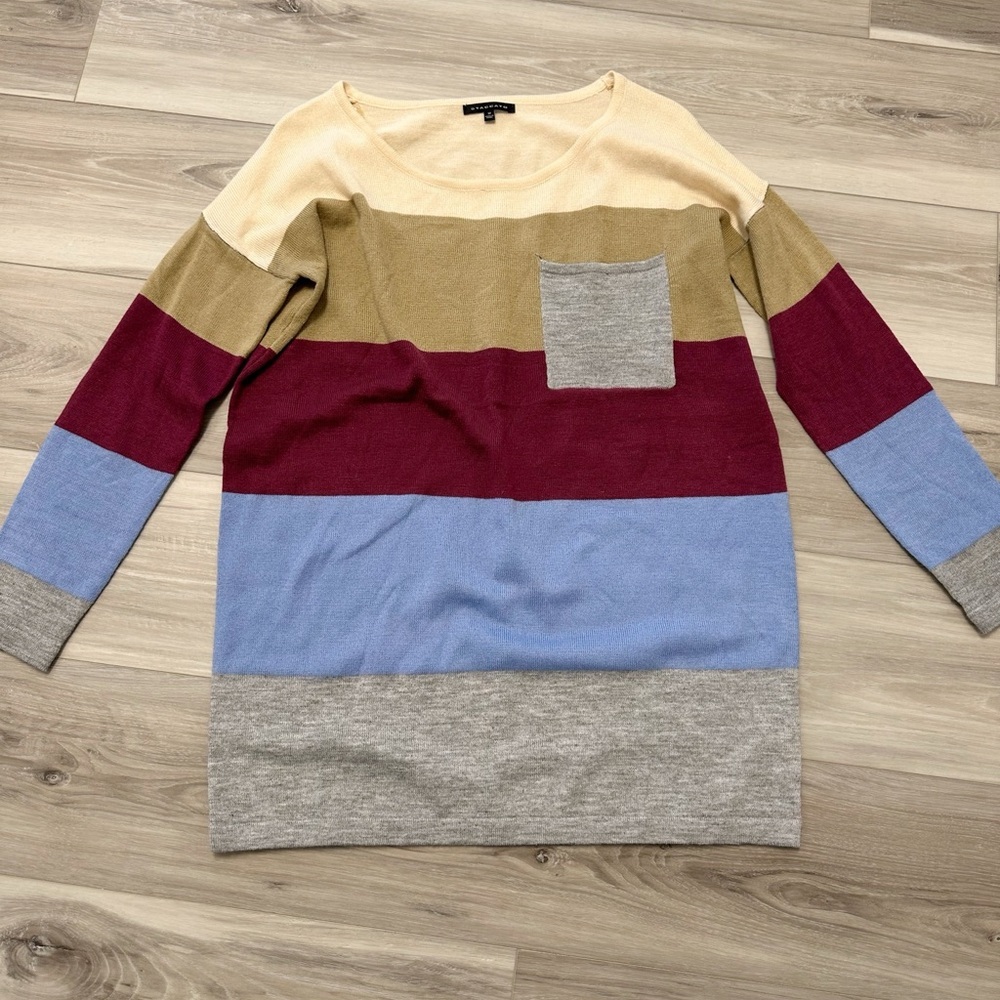 Staccato Boat neck multi color Wide Stripe oversized sweater tunic Size M
